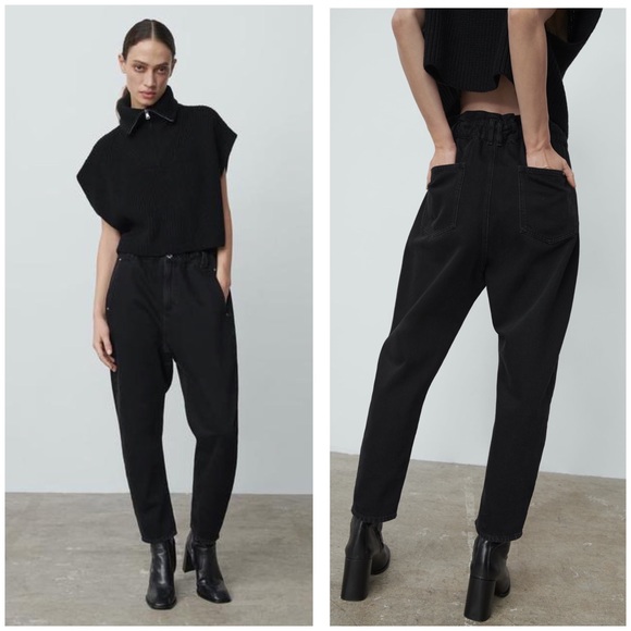 Zara | Jeans | Zara Baggy Paperbag Jeans Black 8 | Poshmark